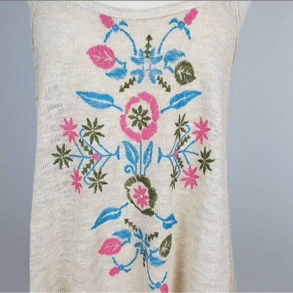 Women's Tank Top Spaghetti Strap Flower Print Cotton Blend Beige Bohemian - Picture 2 of 5